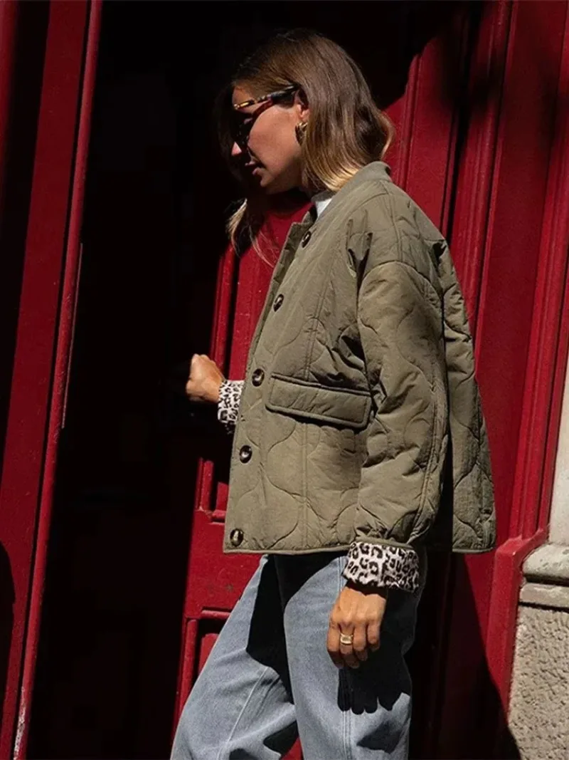 

Зимнее винтажное свободное теплое пальто, женская повседневная стеганая хлопковая куртка с длинным рукавом, однобортная однотонная куртка с карманами