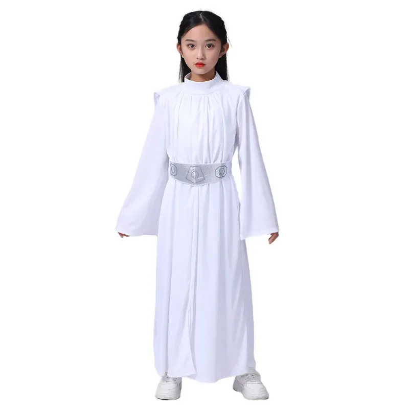 New 2024 Kids Cos Costume of Princess Leia From Star Wars Halloween Outfit and Dress Up Attire for Movie Role Play Anime Cosplay