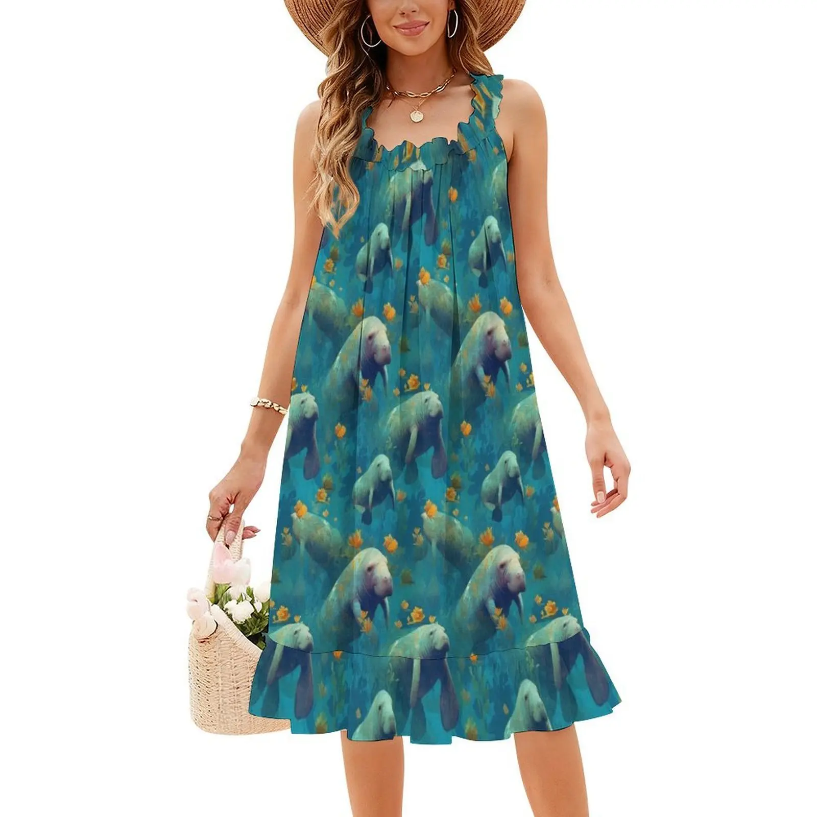 نمط Manatees اللطيف على منتجات مختلفة للحيوانات النسائية فستان الحفلات ملابس النادي المطبوعة العصرية للإناث
