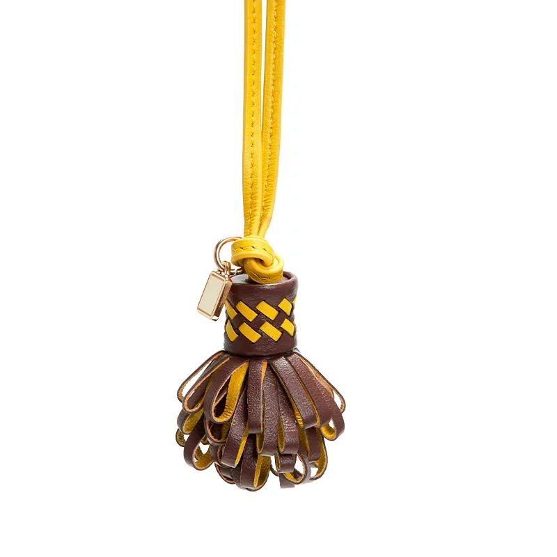Tassel flower bag charm for women's bag handmade genuine leather fashion high-end leather keychain bag accessories