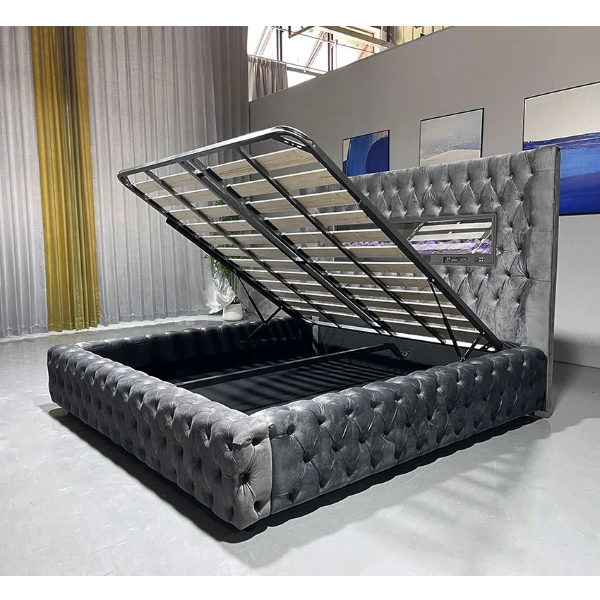 # Modern Tufted Soft Bed Set Storage Bluetooth Audio System Fireplace Lamp-King/Queen Size Adjustable Durable Bedroom Furniture - view 6