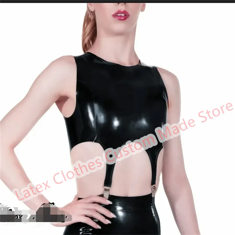 

Handmade Latex Vest Top Rubber Suit Sexy Lingerie for Women Cosplay Costumes with Clip