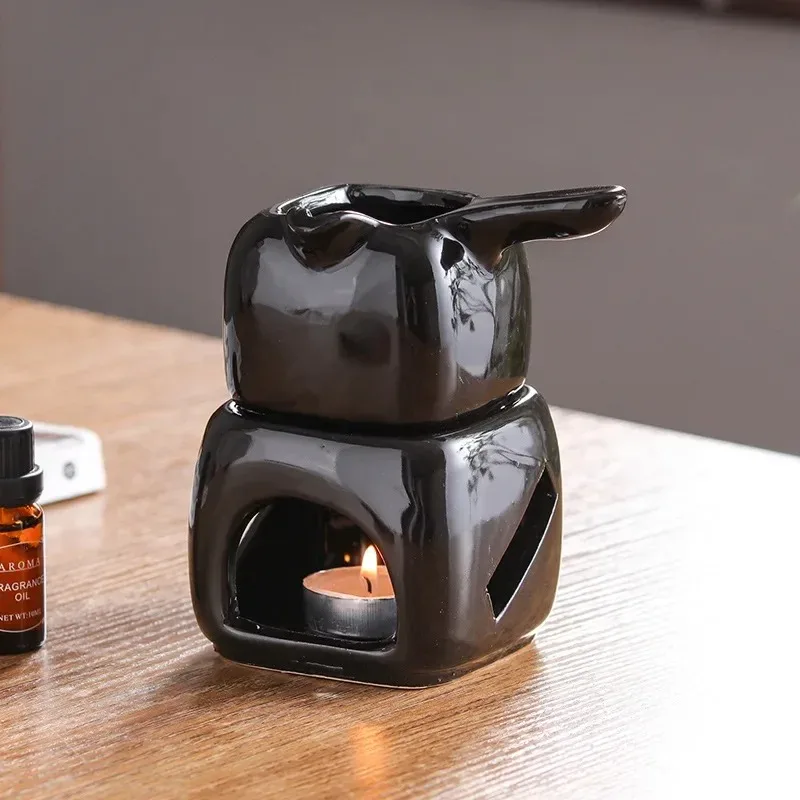 150ml Ceramic Essential Oil Burner with Handle, Tealight Candle Wax Melt Warmer Aromatherapy Fragrance Diffuser Home Decor Gift