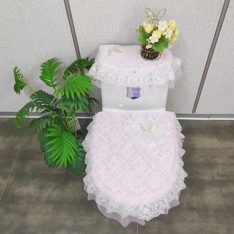 2027 Lace Butterfly Embroidered Closestool Seat Cushion Purple Toilet Three Piece Set Zipper Style Anti Slip Dustproof Toilet Co