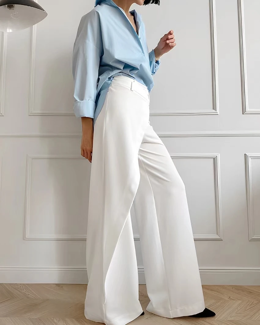 High Waist Wide Leg Pants Asymmetric Casual Trousers Faionable Autumnal Divided Trousers Commute Sle Ladies' Pants
