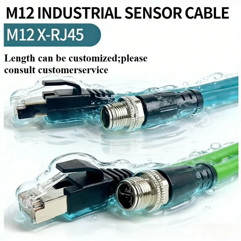 M12 to RJ45 8Pin X-Type Male Connector Cable Industrial Ethernet Wire IP67 X-coding for Cognex Cables Singnal Transmission Line