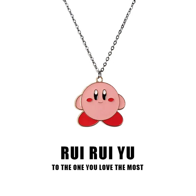 Kawaii Kirby Anime Game Peripheral Necklace Pink Star Kirby Metal Pendant for Girls Funny Modeling Accessories Kid Birthday Gift