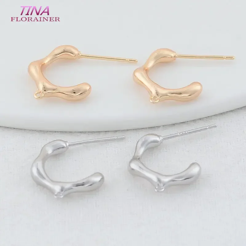 14*15MM 14K Gold Color Brass C Shape Stud Earrings Pins Earrings Jewelry Making Supplies Findings  Diy Accessories