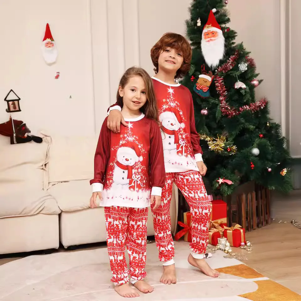 2023 New Christmas Pajamas Set Family Cartoon Snowman Deer Christmas Parent-child Loungewear Sleepwewar for Women Men Child