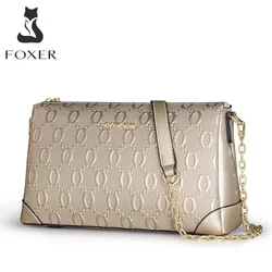 FOXER-Sac messager carré en cuir fendu pour femme, oreiller à 2 sangles, sac à bandoulière pour femme, mode de luxe