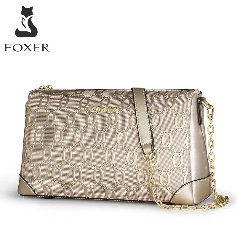 FOXER Fashion Female 2 Straps Pillow Shoulder Bag For Women's Split Leather Square Messenger Bag Luxury Lady Chain Crossbody Bag