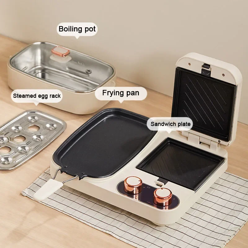 Electric 3-in-1 Home Breakfast Maker, Sandwiches, Fried Eggs, Hot Pot, Food Steamer