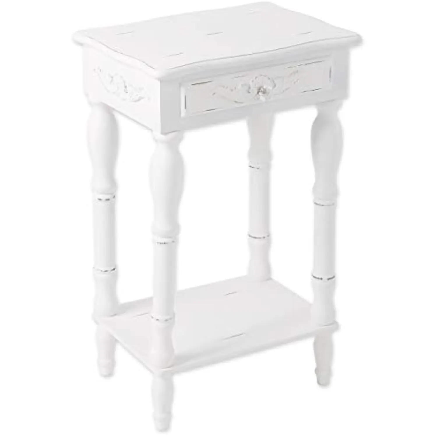 

Carved Wood Shabby Top White Side Night End Table Chic