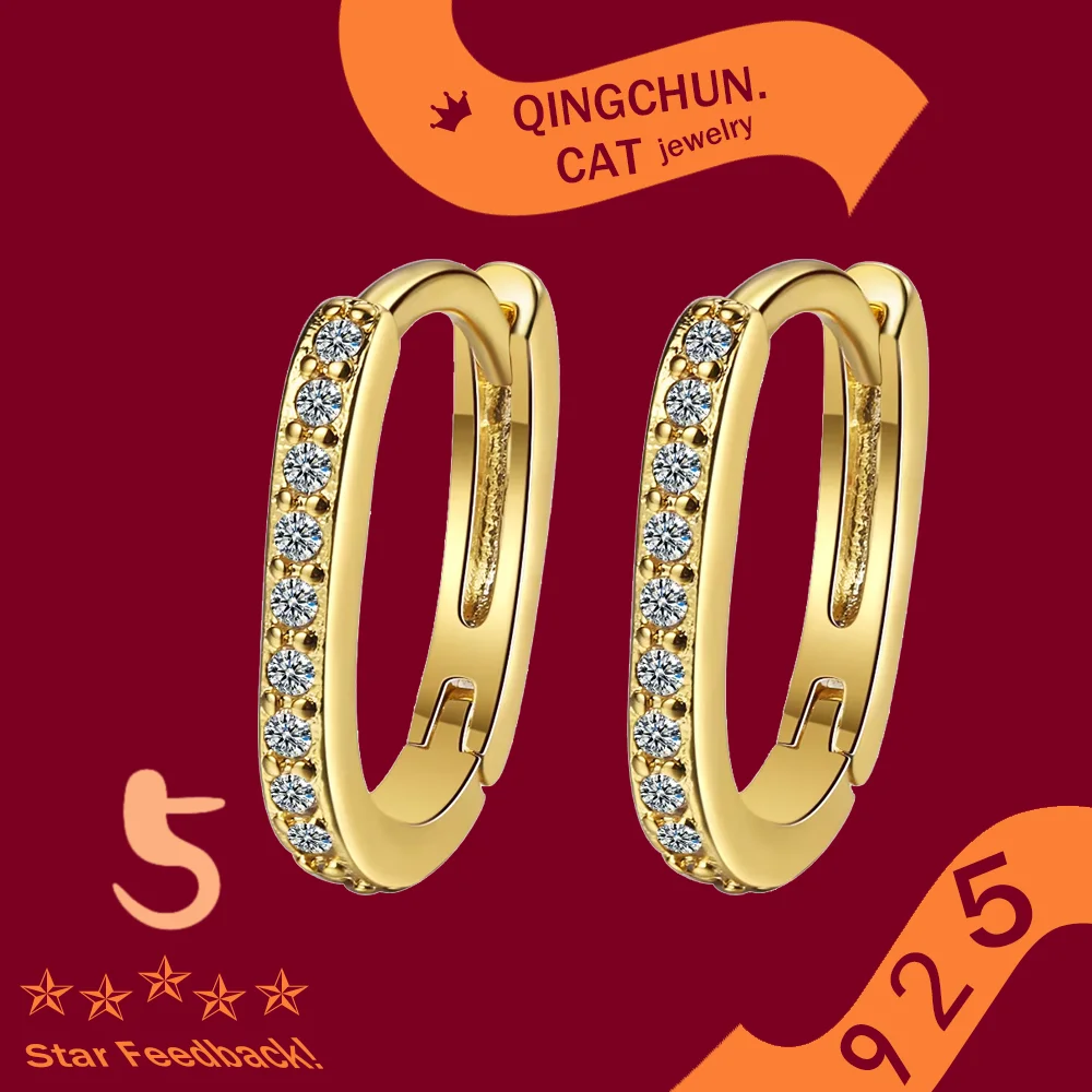 

Fashion Charm Stamp 925 Sterling Silver needle Minimalist Pave Zircon Geometric Stud Earrings Women Unisex Party Jewelry Gifts