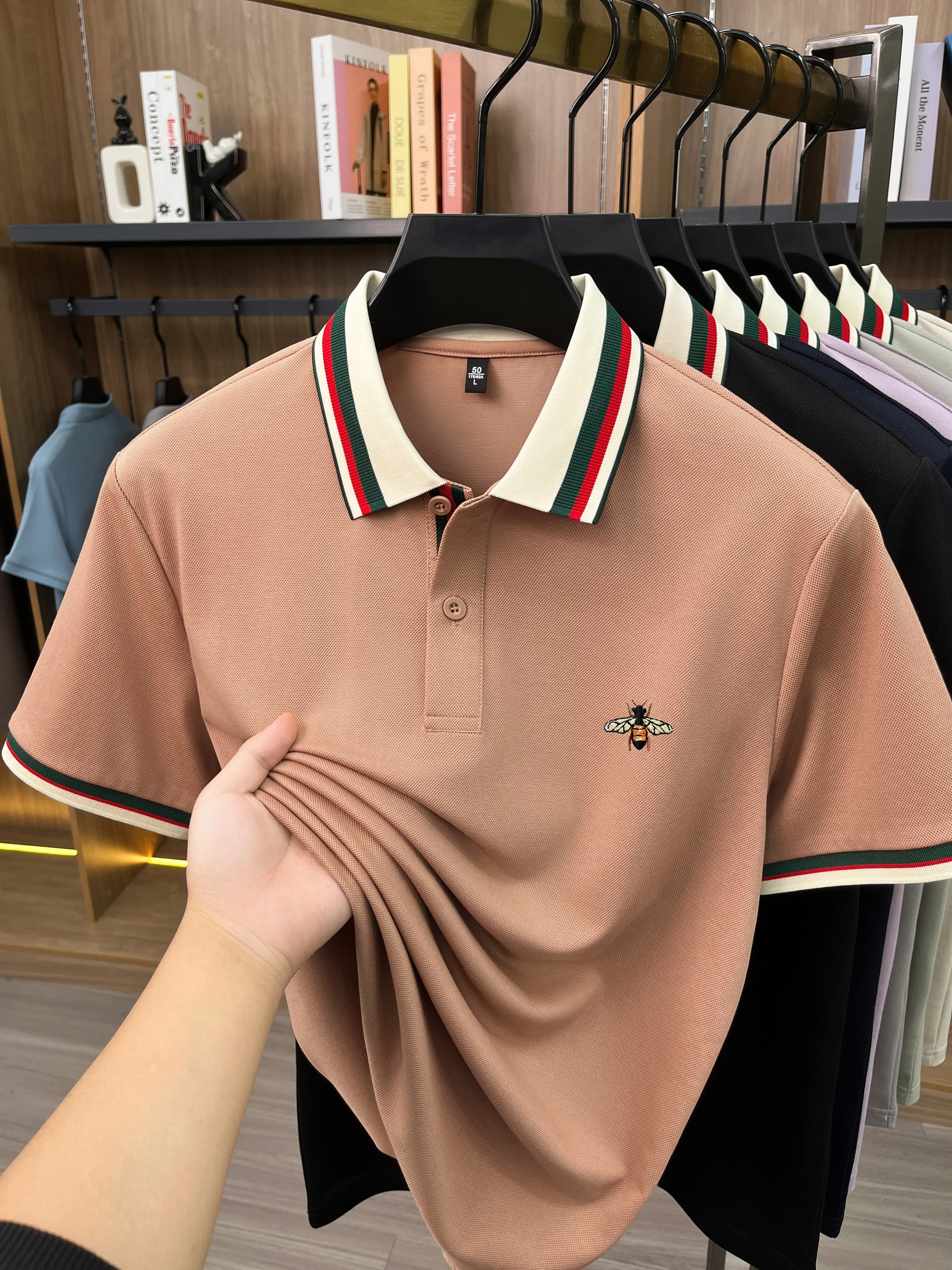 High-End Seide Baumwolle Kurzarm Herren POLO Shirt Sommer Mode Marke Boutique Bienen Stickerei Freizeit Business Flip-up T-Shirt – Detail 23