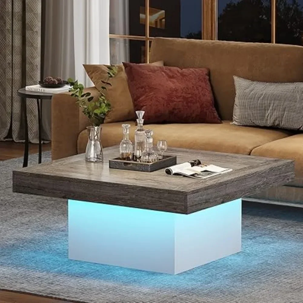 Coffee Table Square LED Coffee Table Engineered Wood Low Coffee Table for Living Room