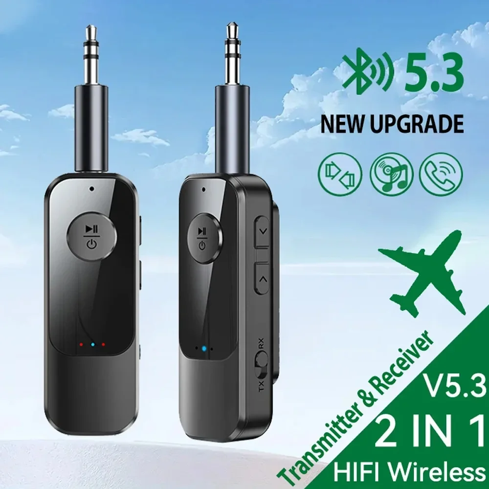 2 In 1 Wireless Bluetooth 5.3 Receiver Transmitter Adapter 3.5mm TF Jack For Car Music Audio Aux Headphones Reciever Handsfree