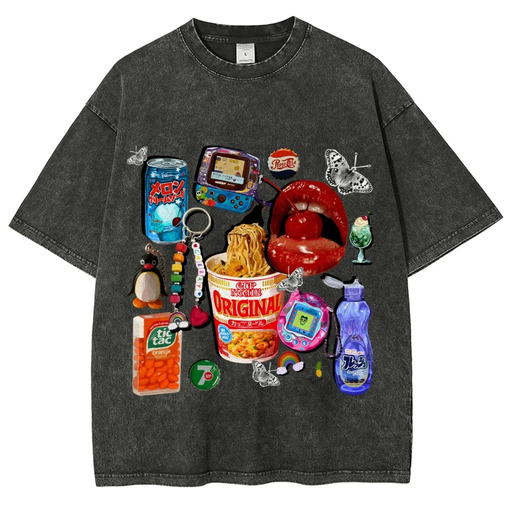 Women Cotton Graphic t-Shirt Summer Life Tee Vintage Washed t-Shirt Retro y2k Women Clothing Super Me Trash Tee