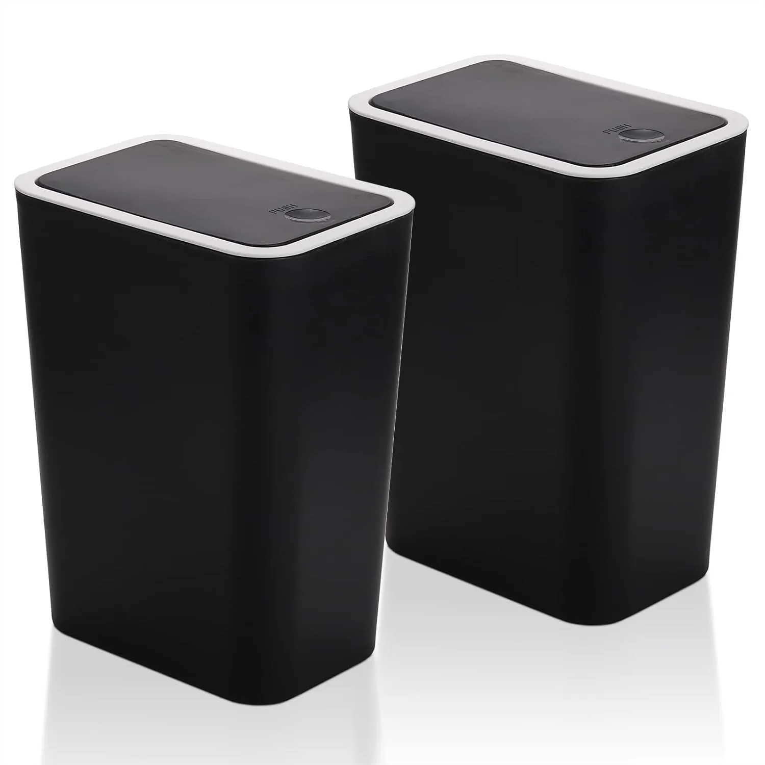 

Trash Can 2 Pack 7.5 Liter Plastic Garbage Container with Press Top Lid for Kitchen Bathroom Office Narrow Space Black