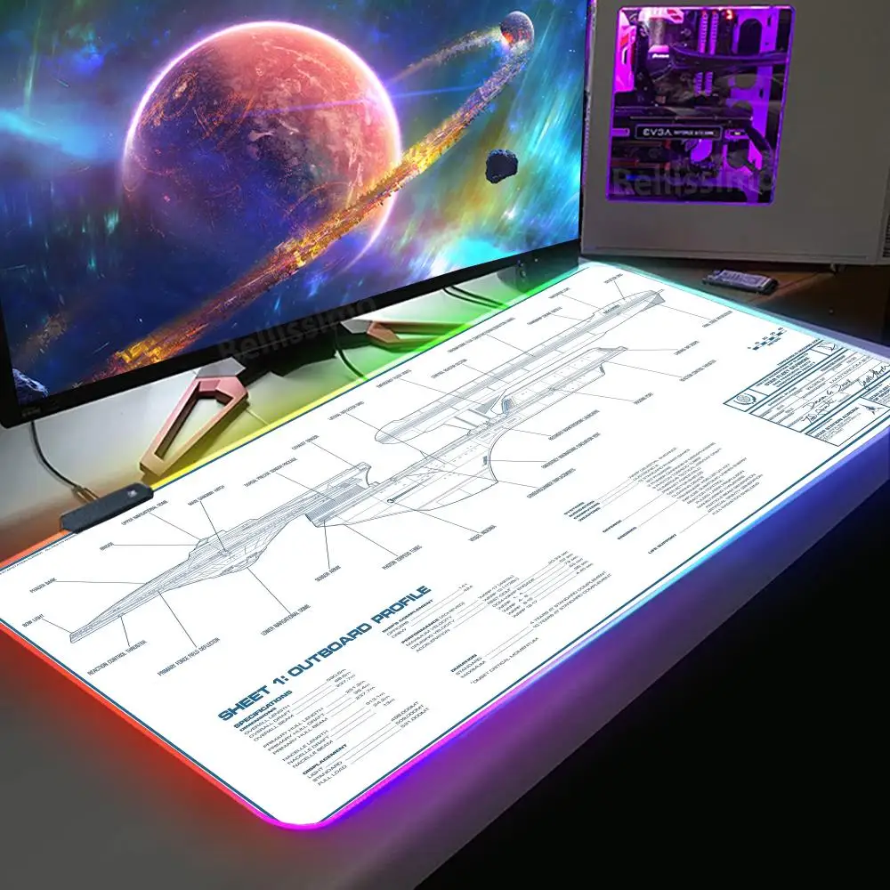 

Mousepads Spaceship LED Gaming Desk Pad Large Backlight Desk Mat 50x100cm Gamer Rubber Anti-slip Mousepad RGB Luminous Mouse Mat