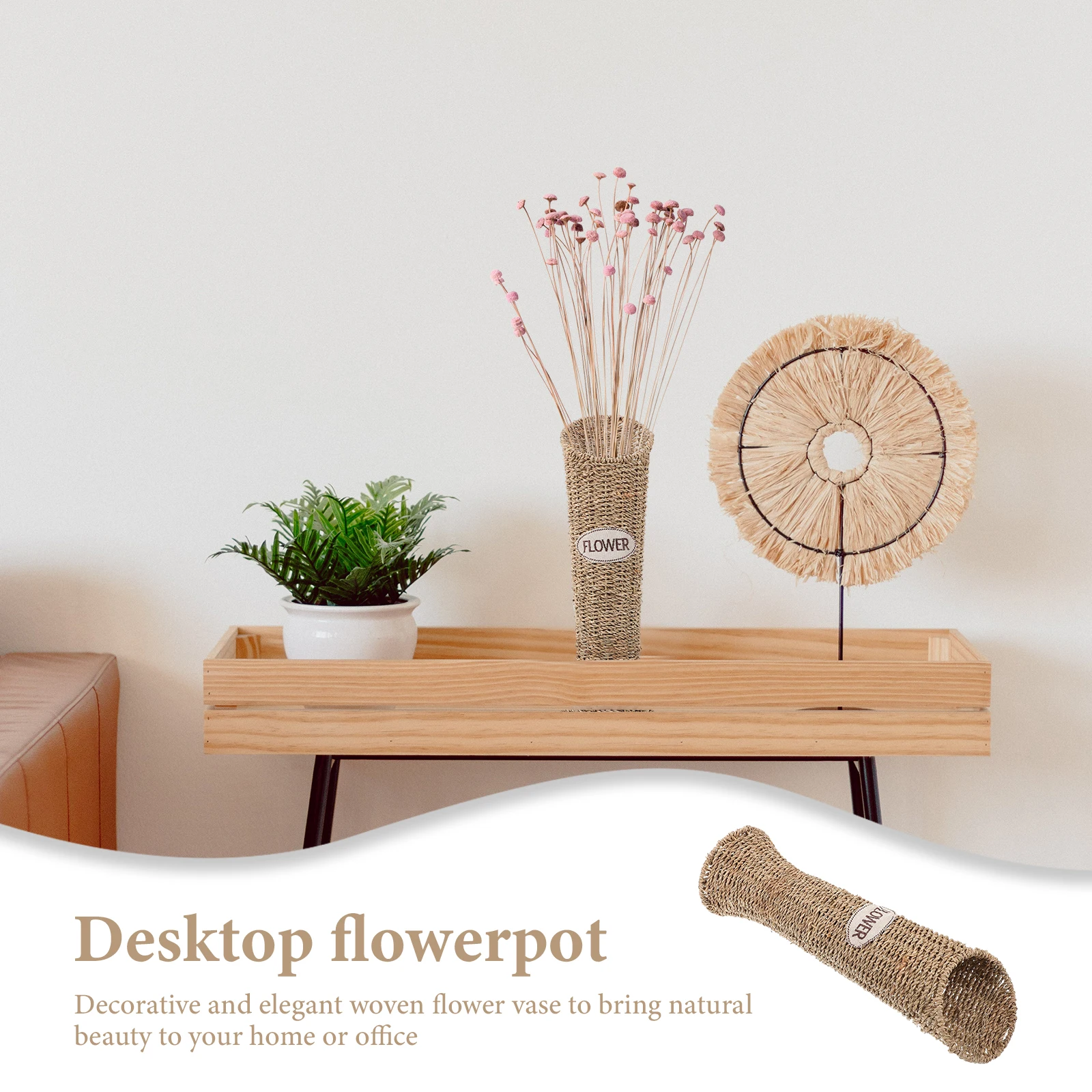 

Woven Flower Basket Compact Rattan Vase For Home Office Decor Flower Arrangement Holder Desktop Floor Vase Decorative