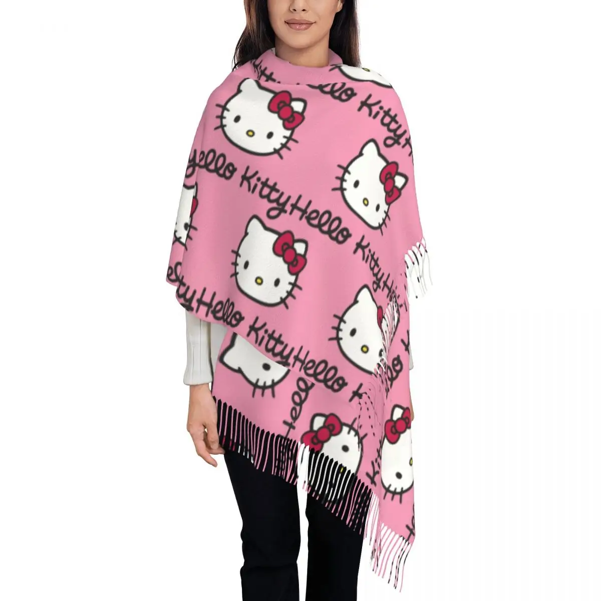 Niestandardowe drukowane śmieszne Hello Kitty Cat szalik kobiety mężczyźni zimowe ciepłe szaliki szale okłady