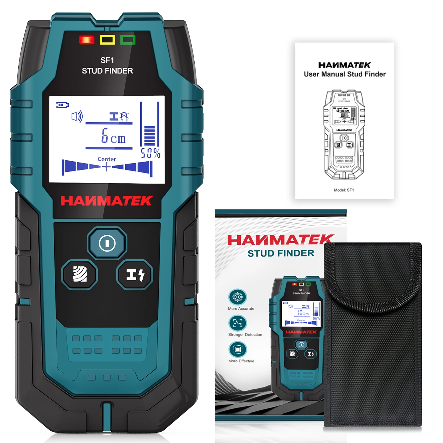 HANMATEK-SF1 Stud Finder, Wood Studs Metal Detecion, Detecção de Live Cable, Medição de Profundidade de Metal, Wall Detector Scanner