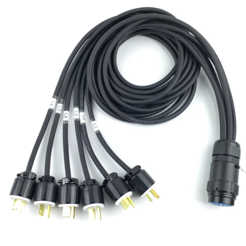 Socapex 19-Pin Male Plug Breakout Cable CEE 16A/Edison/EU Loose Tail 6-Piece PVC Jacket Power Cable For Lighting Gold Plated