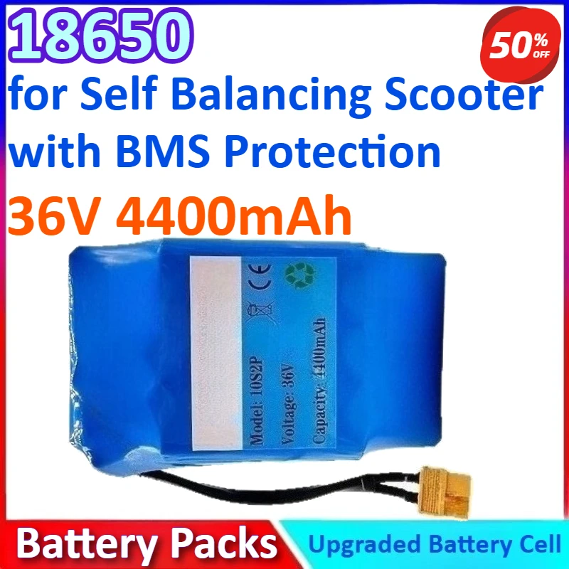 

18650 Cells 36V 4400mAh 10S2P New Li-ion Battery Pack for Self Balancing Scooter with BMS Protection Replacement for Hoverboard