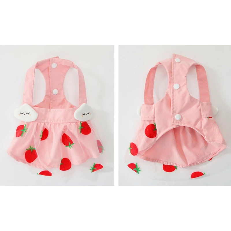 Dog Dress with Strawberry Mesh Skirt Puppy Clothes Spring Summer Pet Clothes for Small Dogs Pink Cute Chihuahua Yorkie Vest