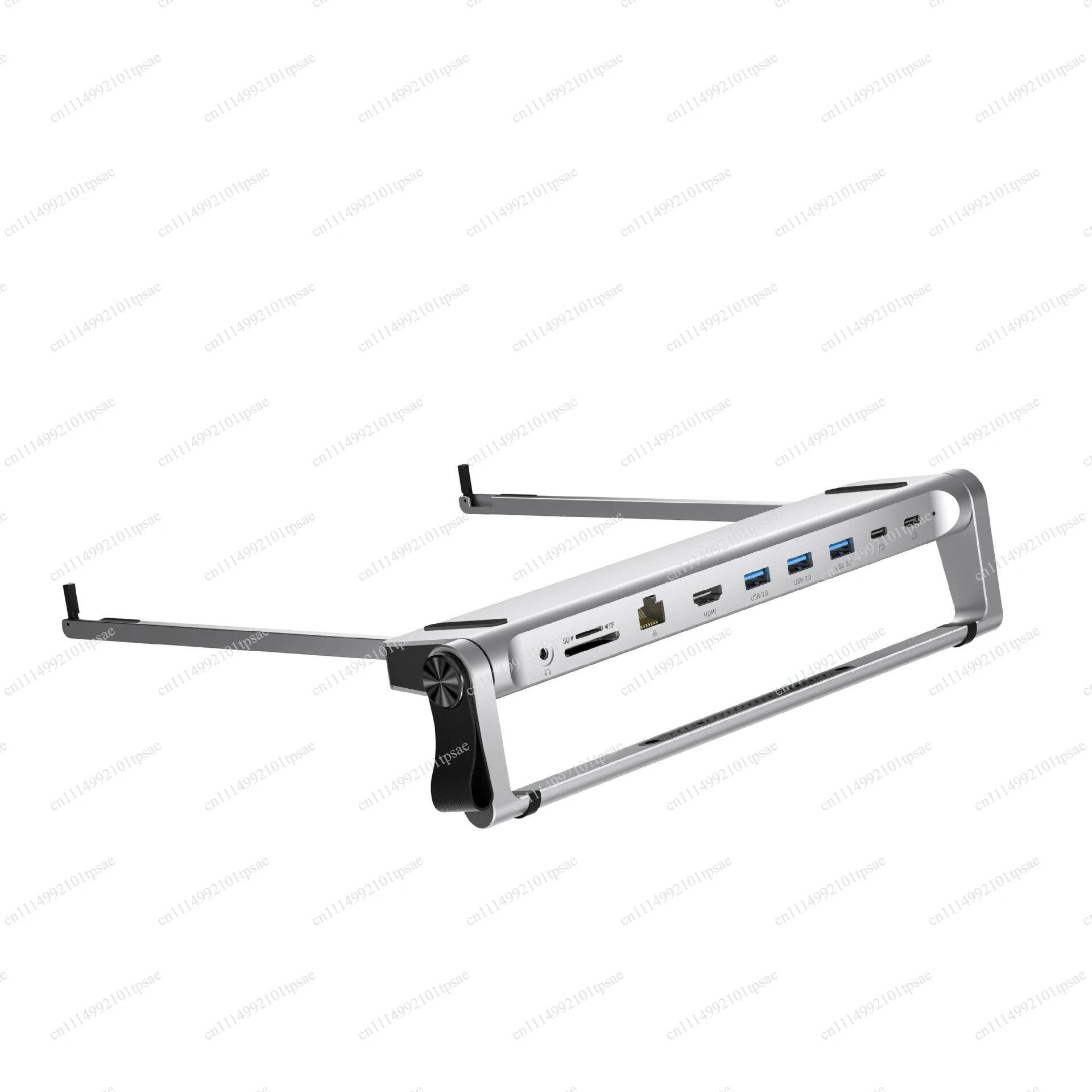 Foldable aluminum computer stand with PD charging, Ethernet ports, multi interface expansion, and cooling capabilities