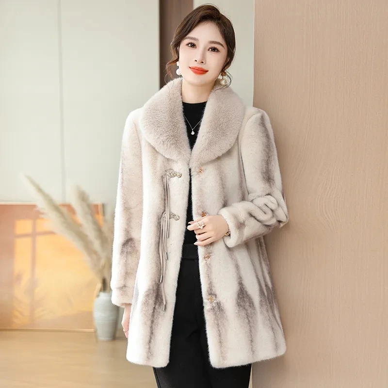 Mink Fleece Coat Women\'s Winter Noble Thickened Warm Loose High End Fur Rich Lady Long Sleeved Fur One Piece Mom\'s Clothing