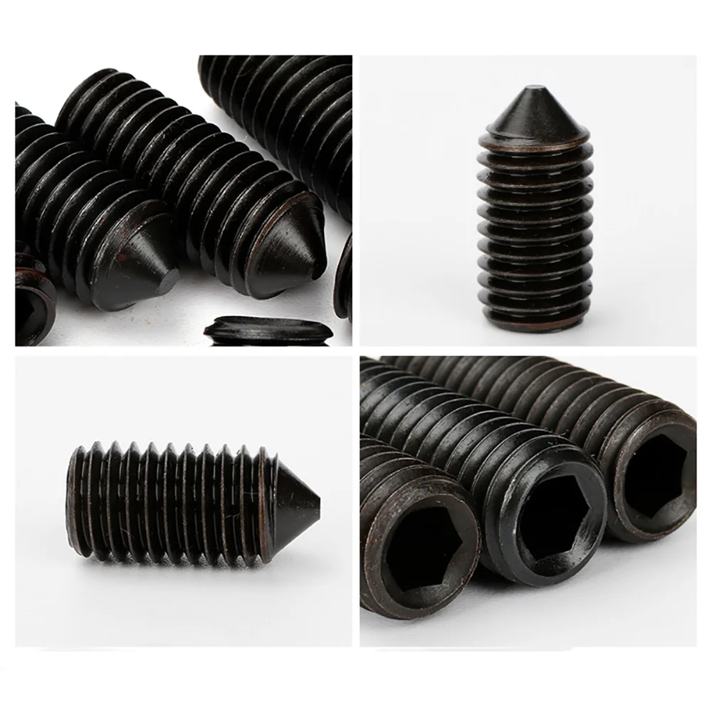 Cone-Point Hex Socket Grub Set Screws Black Grade 12.9 Alloy Steel M2-M6 Fasteners for Shaft & Component Positioning Work