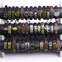 10/20/30/50/100Pcs/Lot Fashion Hand Woven Adjustable Leather Bracelets For Men Retro Style Jewelry Accessories Gifts Wholesale