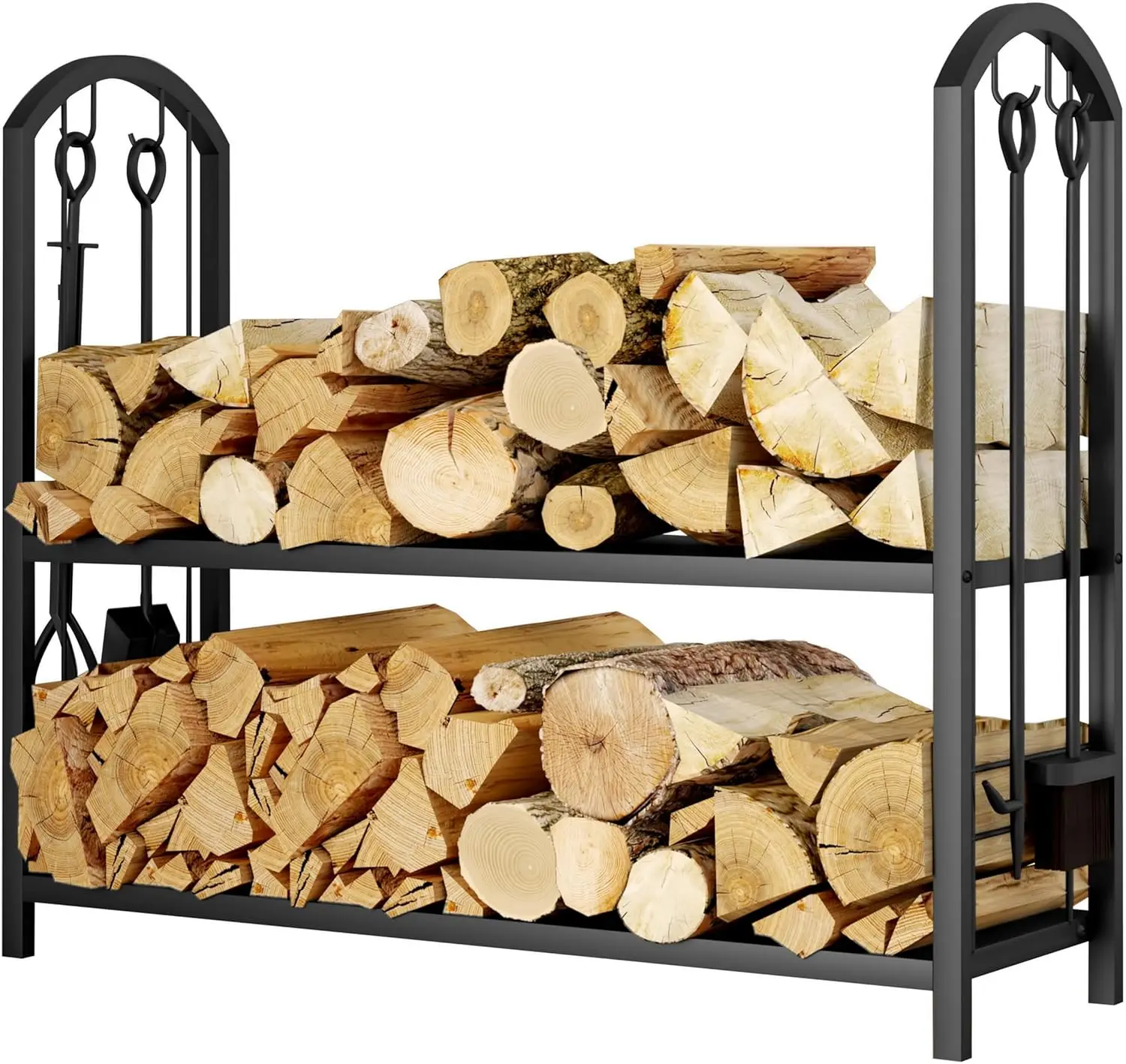 

Black 5-Piece Fireplace Log Rack4 Tools Included, Firewood Storage Stacking Holder