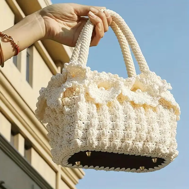 Woven Pattern Leather Bag Base 18x8cm Durable Crochet Purse Bottom for DIY Knitting Handbag Making Project