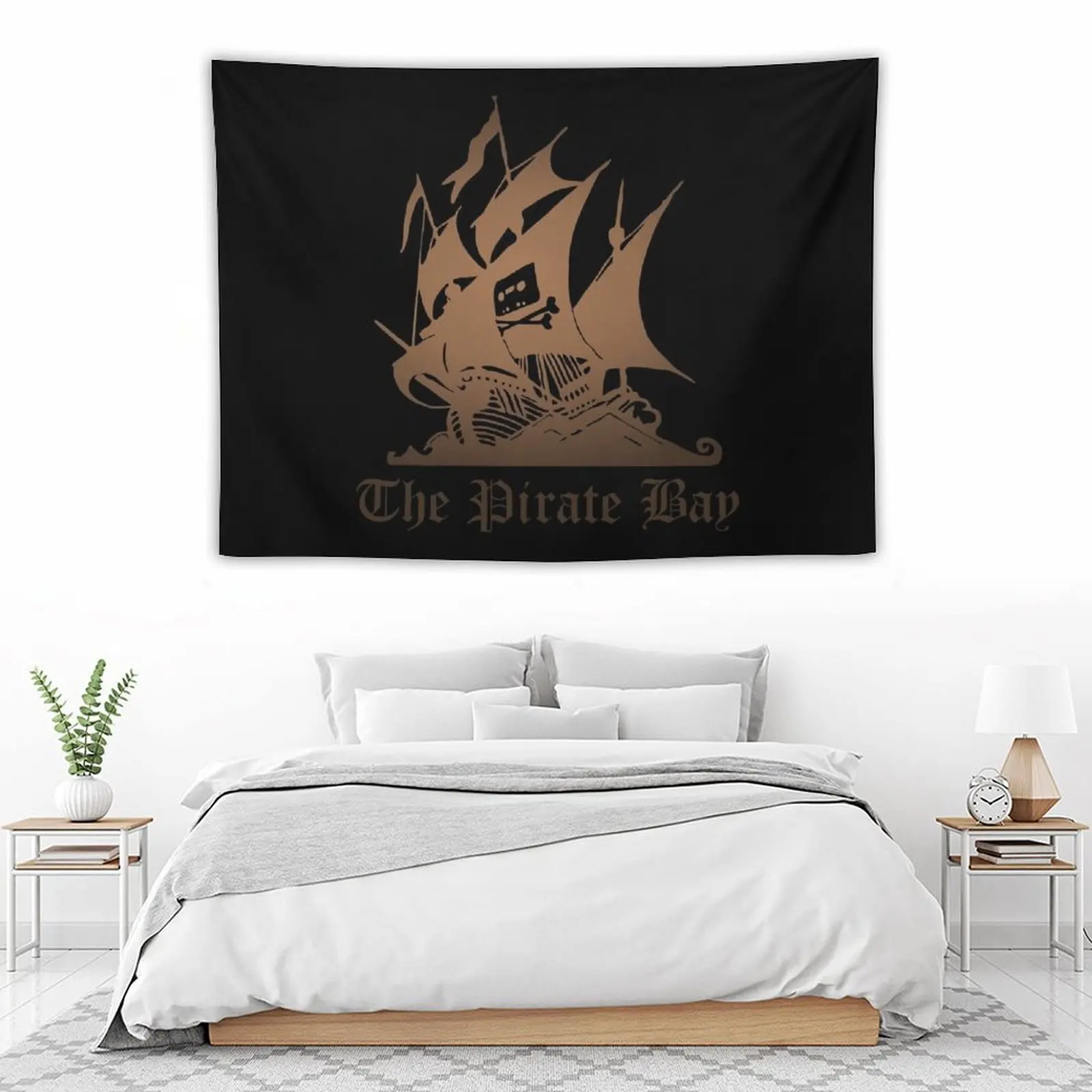 โลโก้ Pirate Bay [ทองบนสีดํา] Tapestry Wall Art ตกแต่งความงามวอลล์เปเปอร์ห้องนอน Tapestry