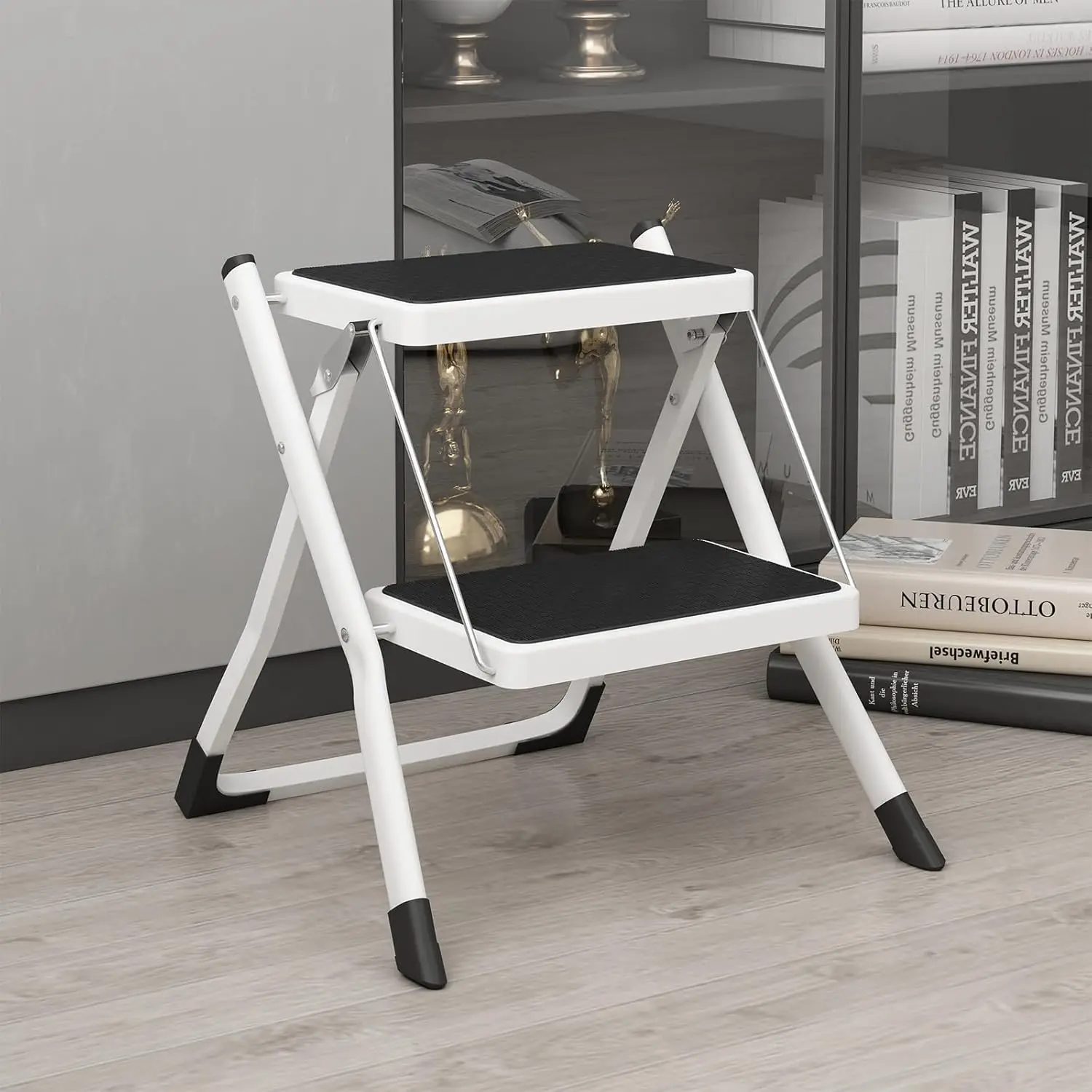 

Folding 2 Step Stools Portable Heavy Duty Metal Step Ladder With Anti-Slip Base And Wide Pedal Lightweight Foot Step Stool For