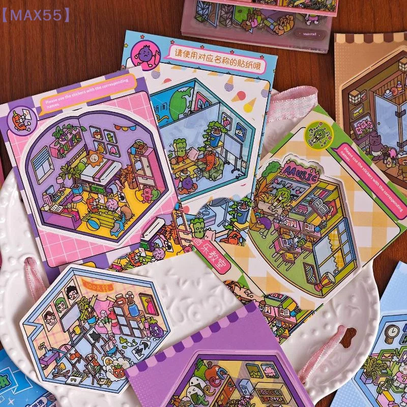 【MAX-55】Autocollants de paysage tridimensionnels, série Life Shadow, livre d'autocollants de paysage mignon de style dessin animé pour mini-cahiers d'étudiant