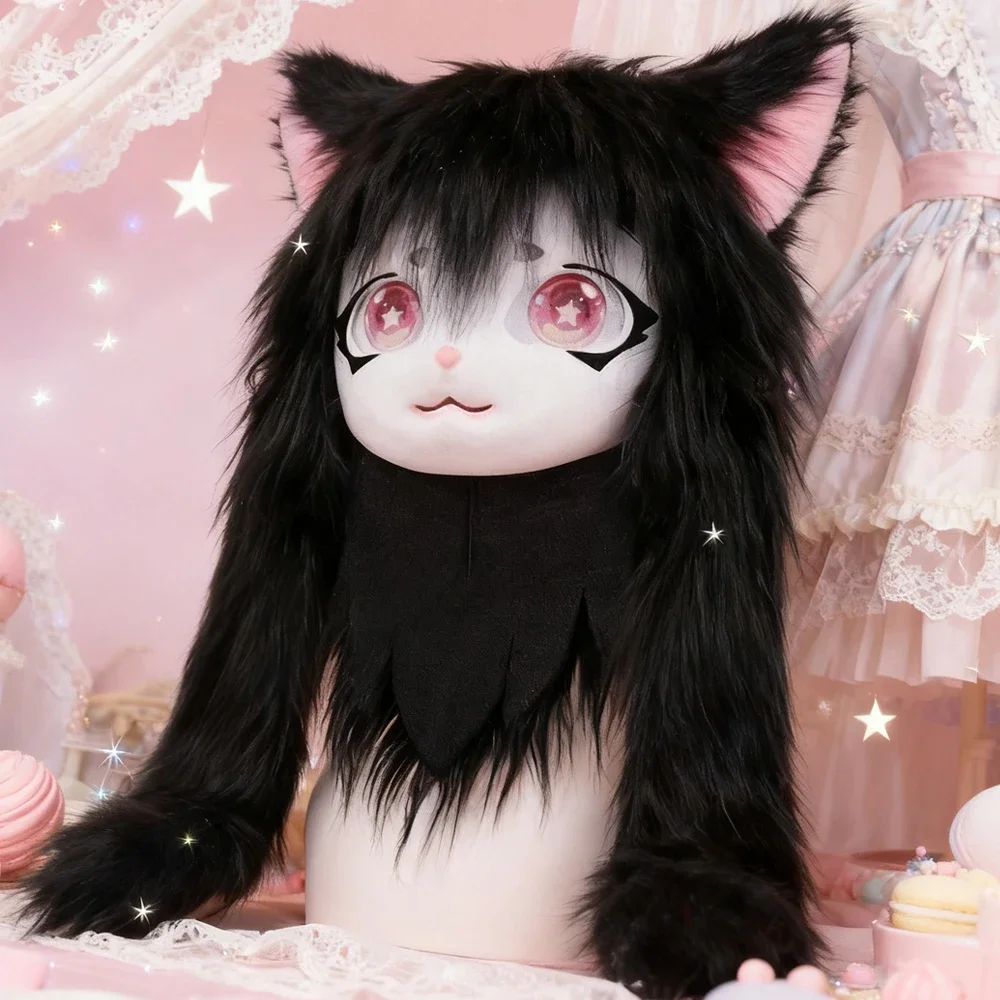 

Professional Grade Kigurumi Fursuit Animal Head Mask - Cute Lolita Cat Ear Plush Wearable Cosplay Costume Set