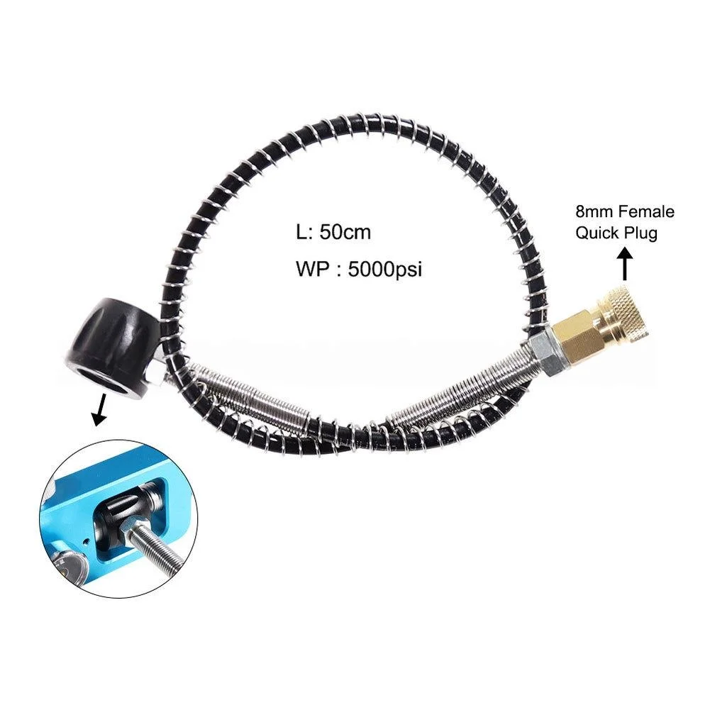 

Надувная трубка для дайвинга 50 см с пружинным механизмом, резьбой M10x1 и черным DIN-фитингом (папа) для подключения регулятора к баллону