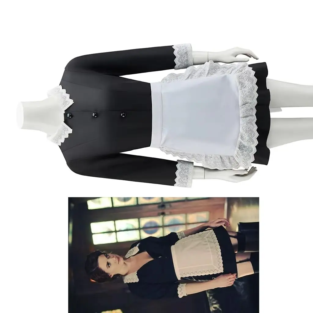 

Horror Moira O'Hara Cosplay Housekeeper Costume Women Black Dress with Apron Maid Uniform Suit Halloween Party Waitress Outfits