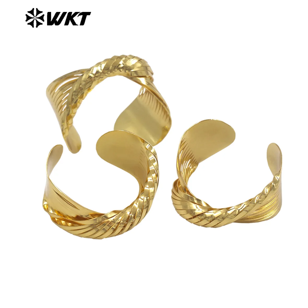 

WT-B708 Newest Unique Design 18K Gold Plated Yellow Brass Cross Weaving Metal Women Adjustable Bangles As Anniversary Gift