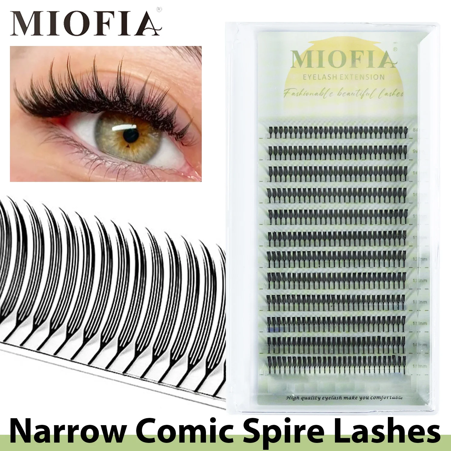 MIOFIA New Comic Spire 3D Russia Volume Lashes Narrow Feather False Eyelashes Natural Soft Small Gap Eyelash Extension