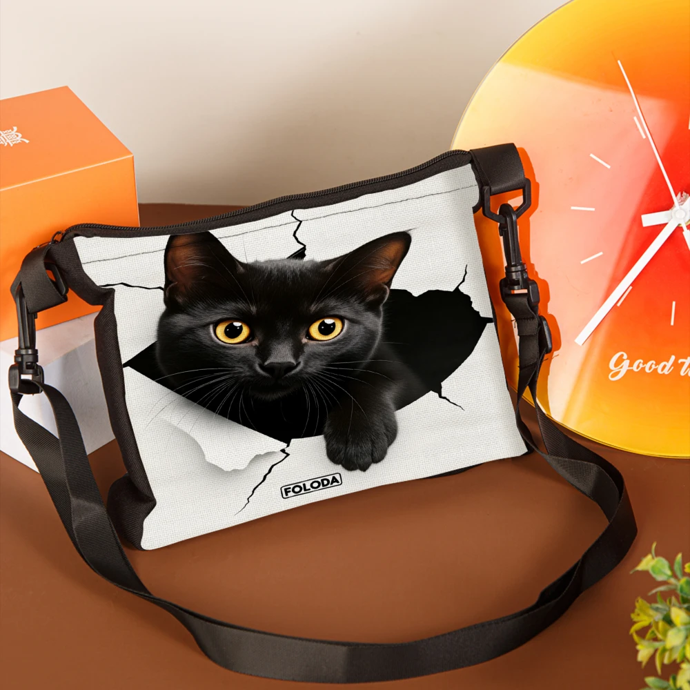 1pc Fashion Crossbody Bag White Black Cat Print With Crack Effect And Fologo Text Shoulder Bags For Women Men Casual Daily Use T