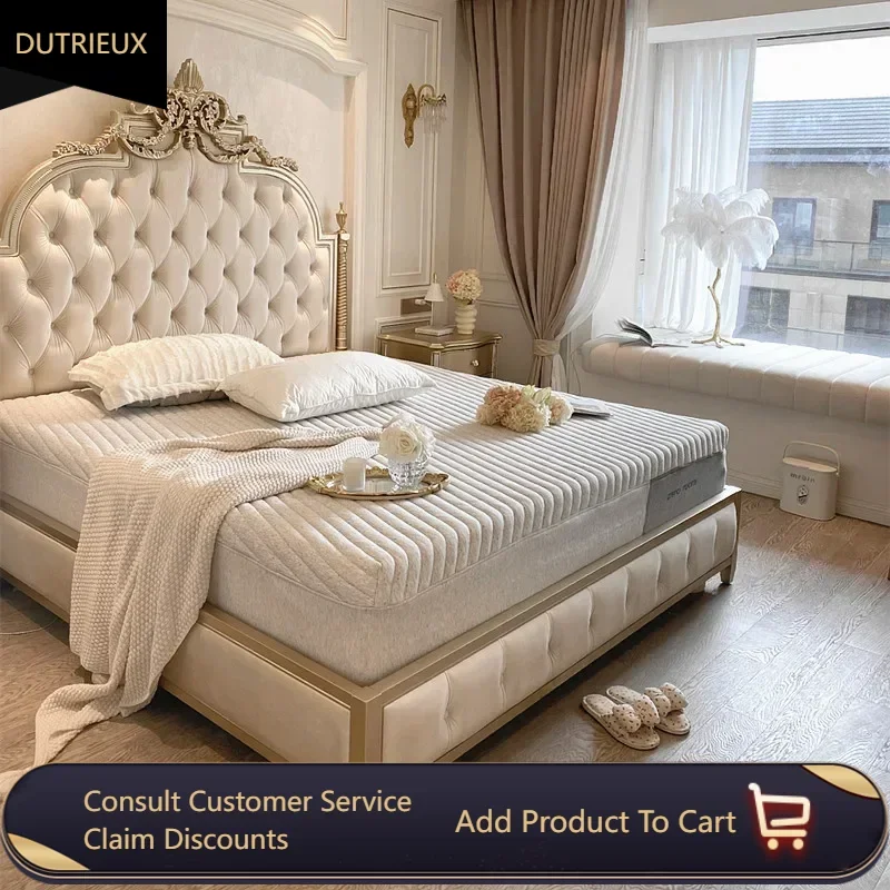 

White Elastic Soft Double Bed Kawaii High End Upholstered Luxury Twin Beds Bedroom Queen Modern Camas De Dormitorio Furniture