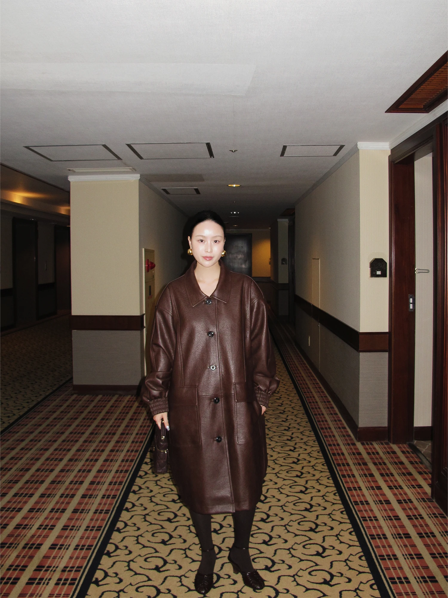 Manteau long décontracté pour femme Weinisian Heavy Industry en cuir PU, style mi-long, nouvelle collection printemps, tendance