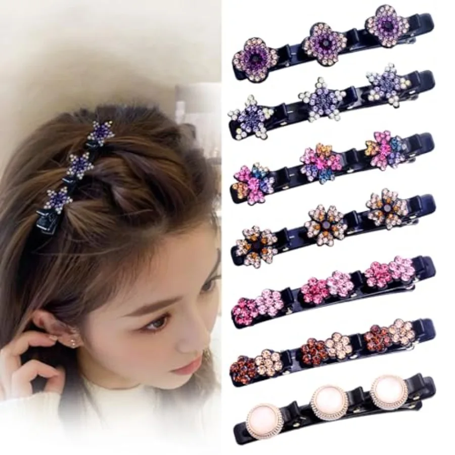 

Hair Clips for Styling - 7PCS Crystal Stone Braided Hair Clips, Double-Layer Star and Flower Clips for Women and Girls, Sparkli