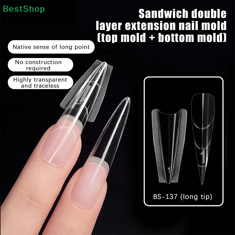 

Двухслойные прозрачные формы для наращивания ногтей, длинные формы для стилет-ногтей, для быстрого наращивания.