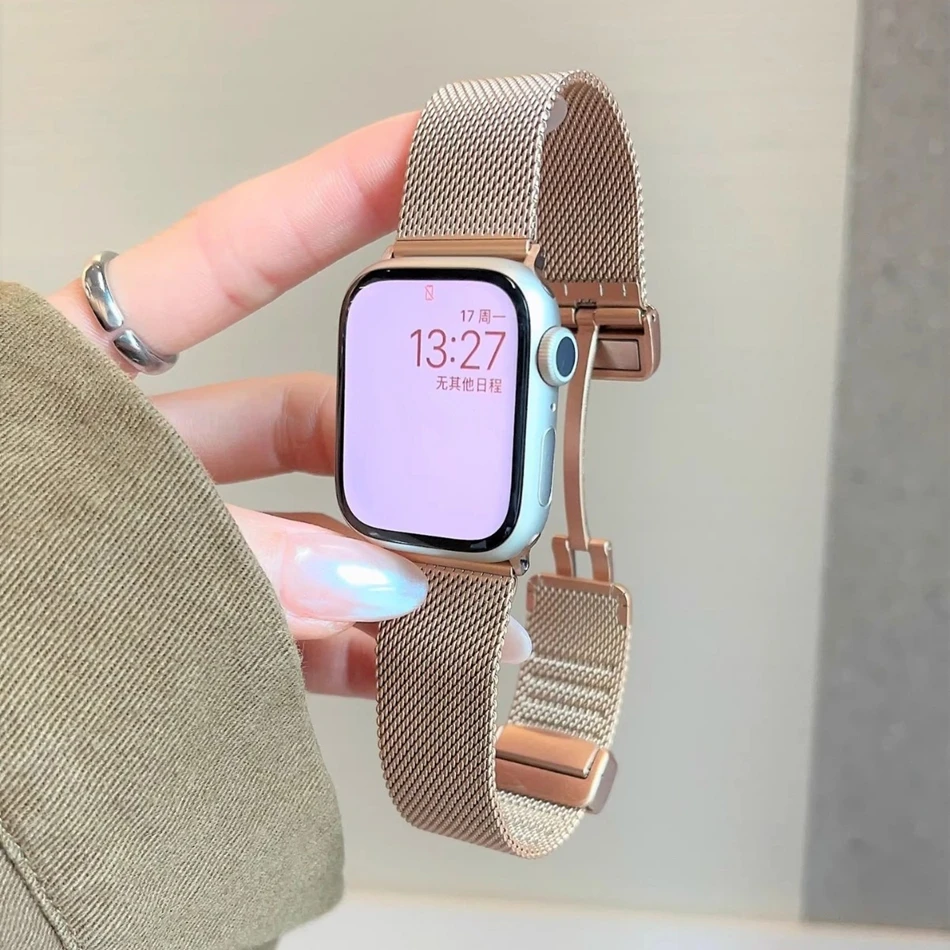 Milanese Metal Magnetic Buckle Strap For Apple Watch Band S10 9 8 7 6 SE 5 4 3 38/40/41/42/44/45/46/49mm IWatch Ultra 2 Bracelet